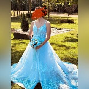Elegant Blue Lace Gown